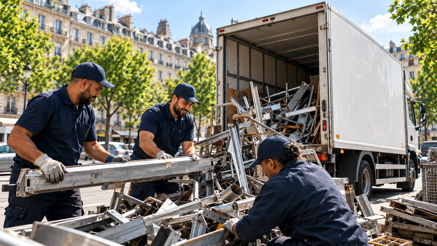 Collecte de métaux en équipe.